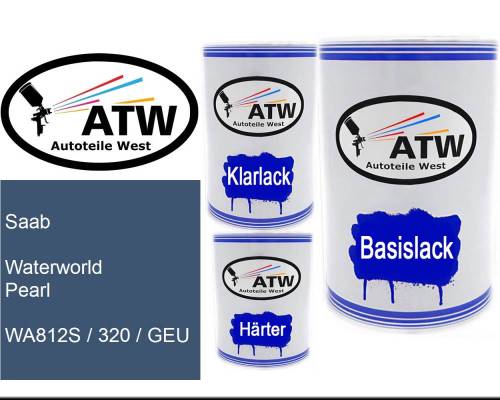 Saab, Waterworld Pearl, WA812S / 320 / GEU: 500ml Lackdose + 500ml Klarlack + 250ml Härter - Set, von ATW Autoteile West.